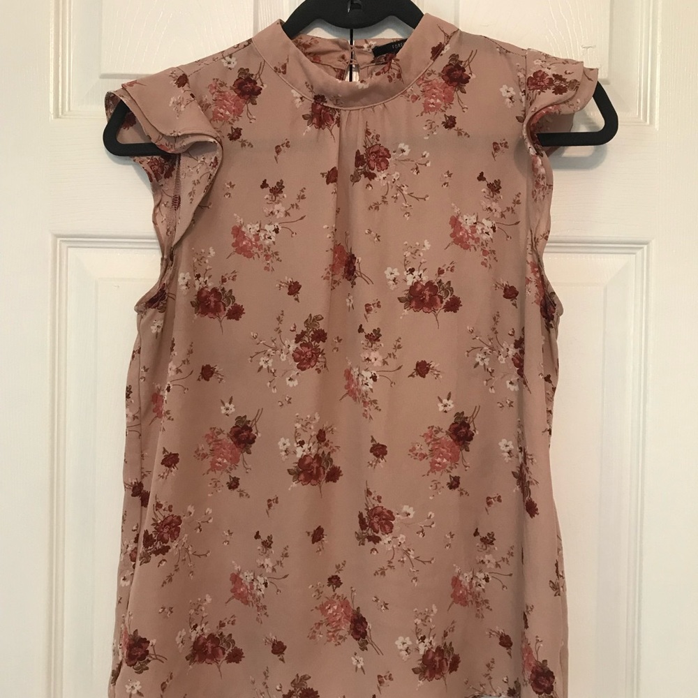 Pink floral ruffle shoulder blouse
